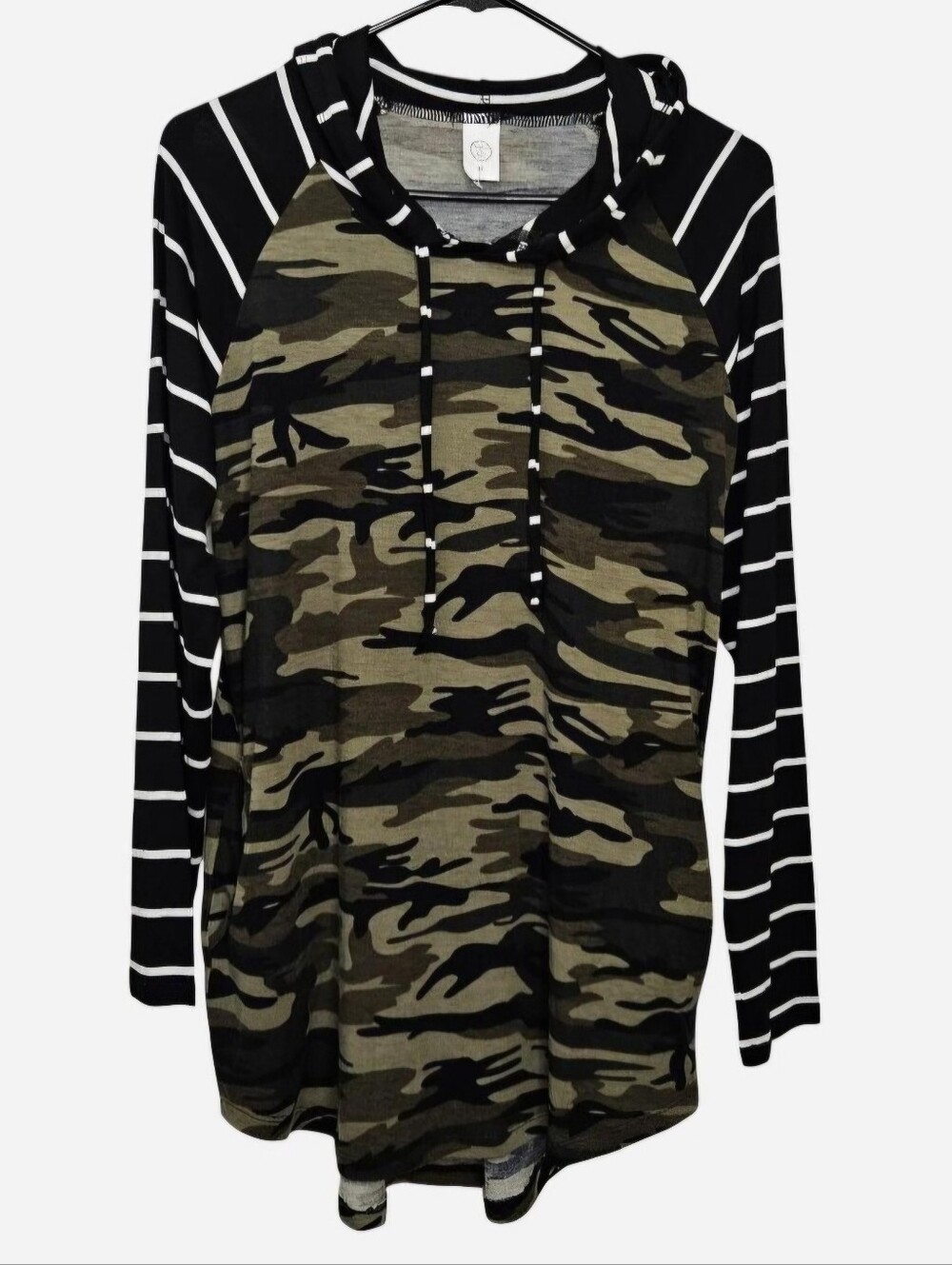 Sunshine & Rodeos Camouflage Hoodie with white/black striped sleeves Size Medium